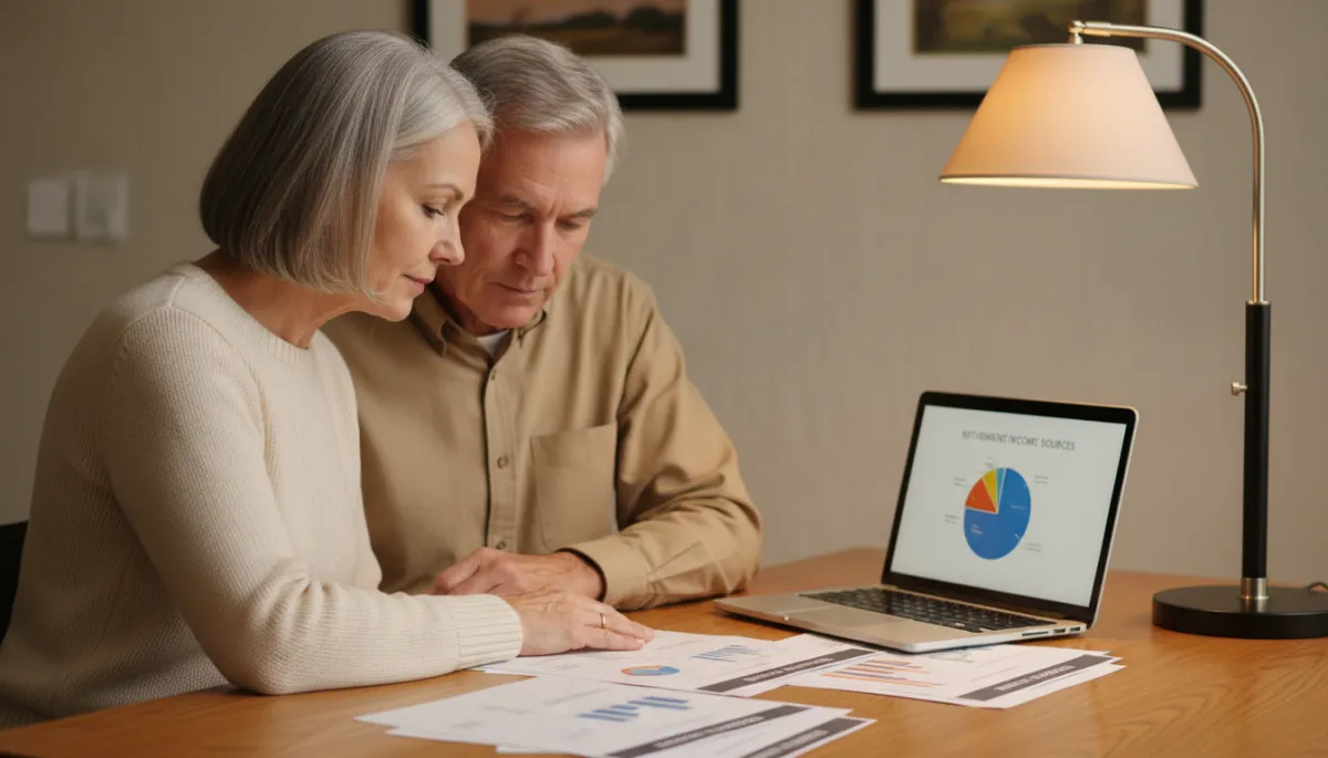 Federal employee couple reviewing retirement income sources at home