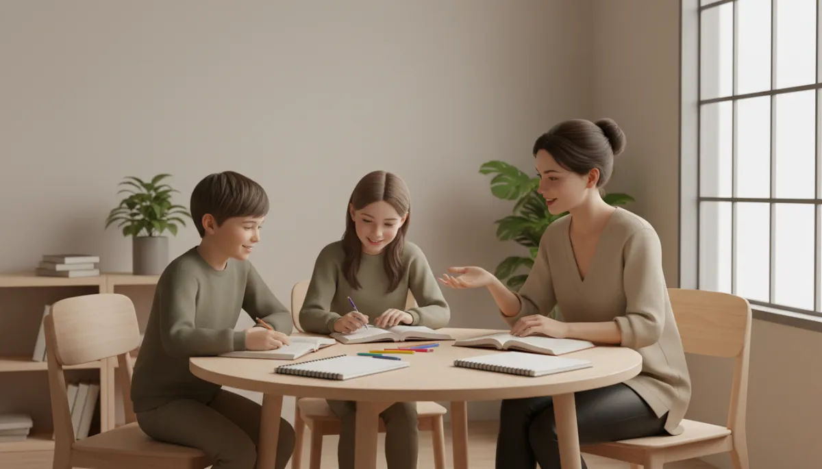 Children participating in a small-group reading and discussion session with a tutor
