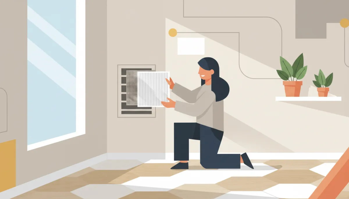 Homeowner changing an HVAC air filter in spring