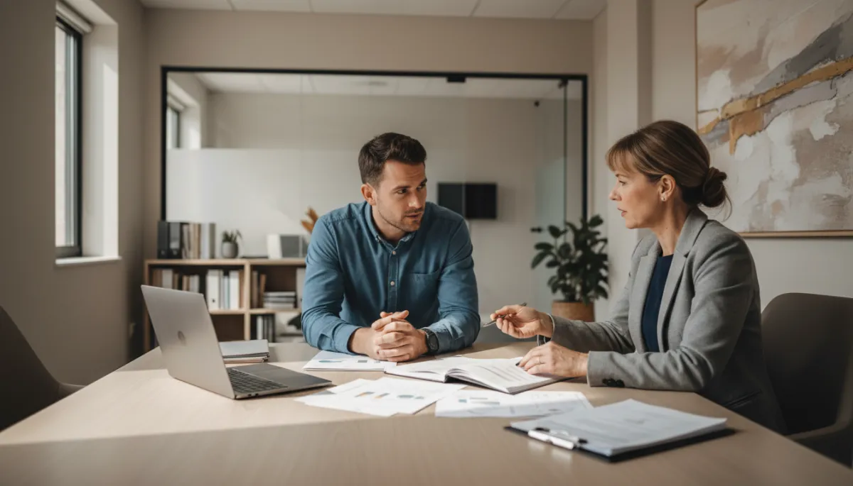 First-time buyer meeting with a mortgage professional to review options