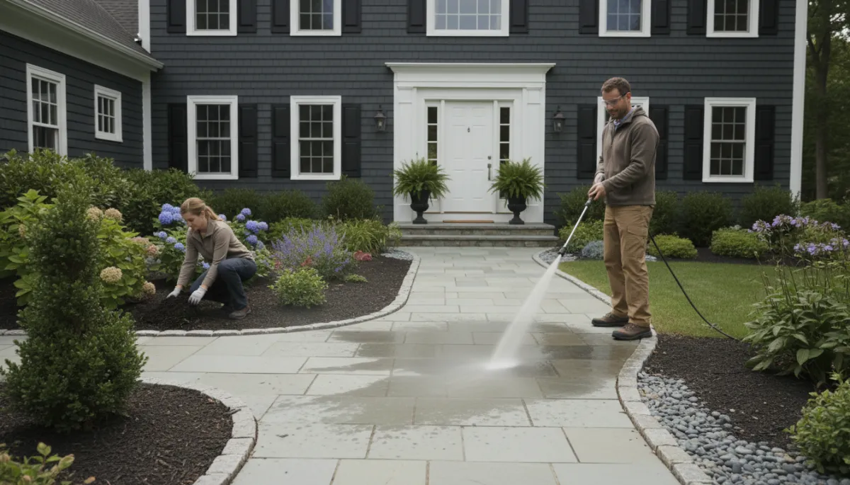 Homeowner improving curb appeal of a Massachusetts house