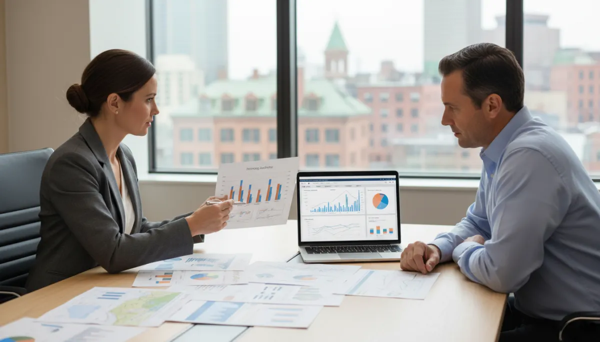 Real estate agent comparing online estimates to a detailed market analysis for a Massachusetts property