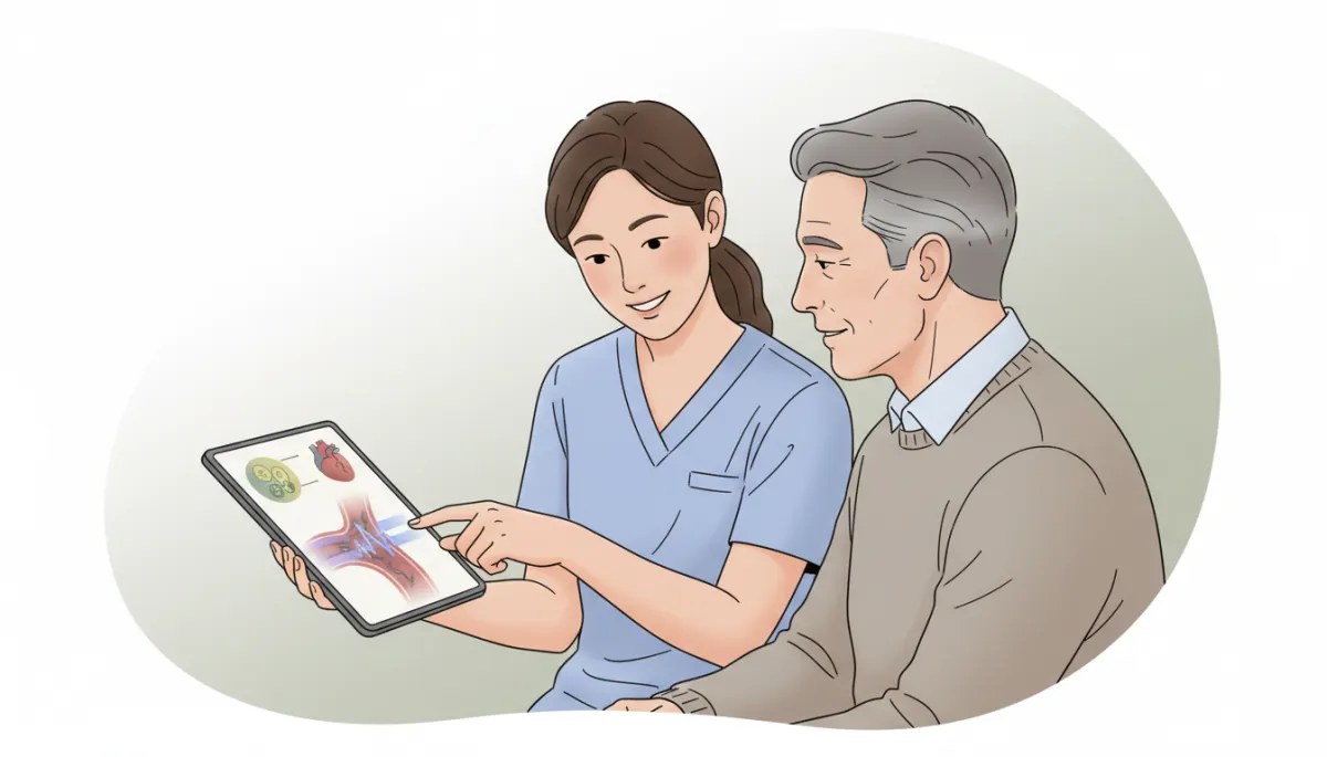 Clinician explaining carotid ultrasound results and gut-heart connection to a patient