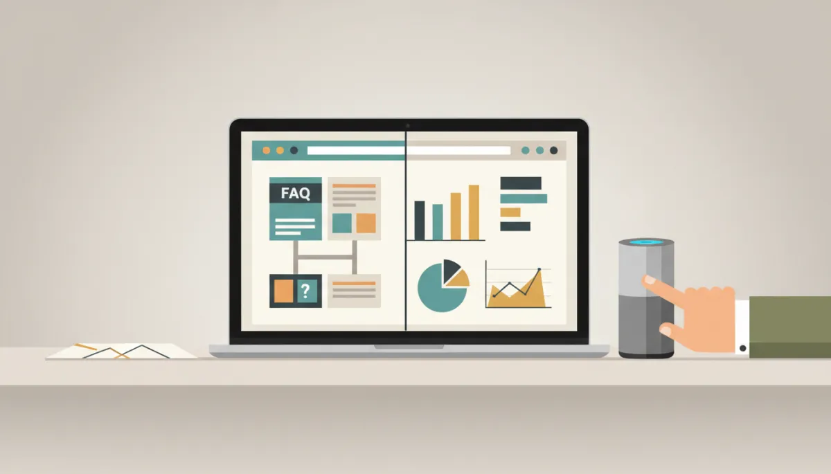 Marketer optimizing FAQ content for voice search while tracking performance Marketer optimizing FAQ content for voice search while tracking performance