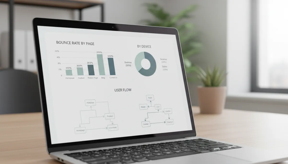 Website analytics dashboard showing bounce rate and user flow data