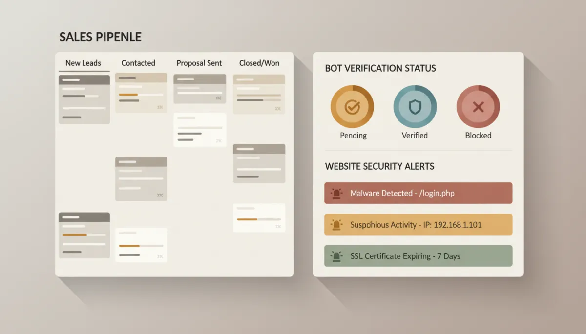 CRM dashboard showing automated sales pipeline and integrated security indicators