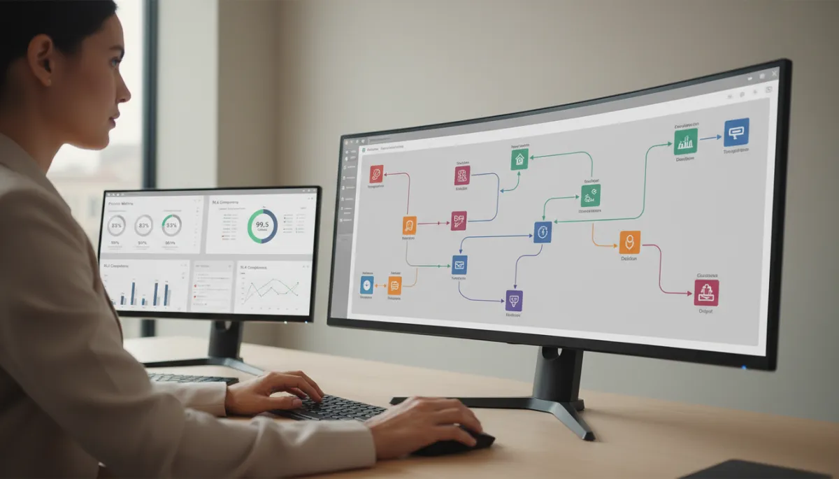 Business analyst configuring an automated workflow with performance dashboards Business analyst configuring an automated workflow with performance dashboards