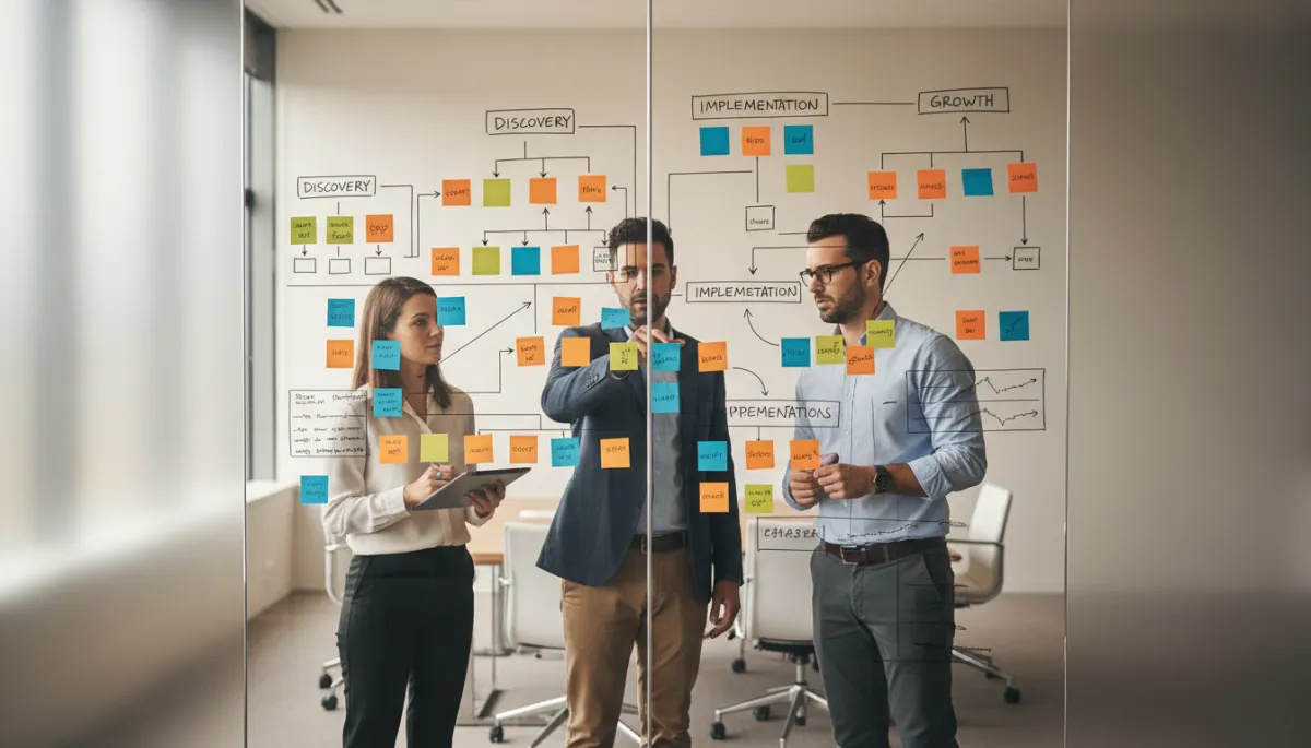 Small business leaders and consultant collaborating on a digital transformation roadmap