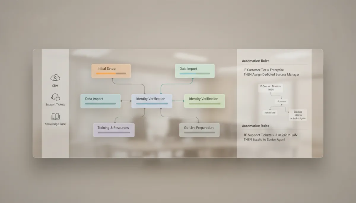Integrated customer onboarding dashboard displaying workflows and progress tracking