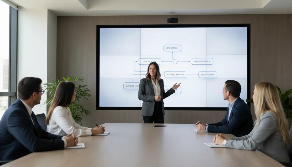 Agency strategist showing Sacramento SMB a CRM automation and lead nurturing workflow