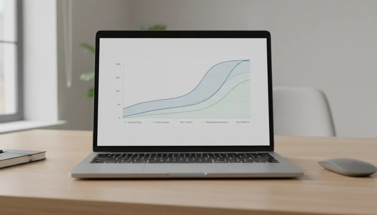 Laptop displaying AI-based sales and marketing forecast graphs