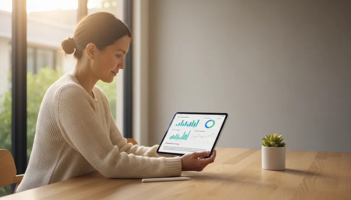 Small business owner reading an AI-generated digital marketing performance report
