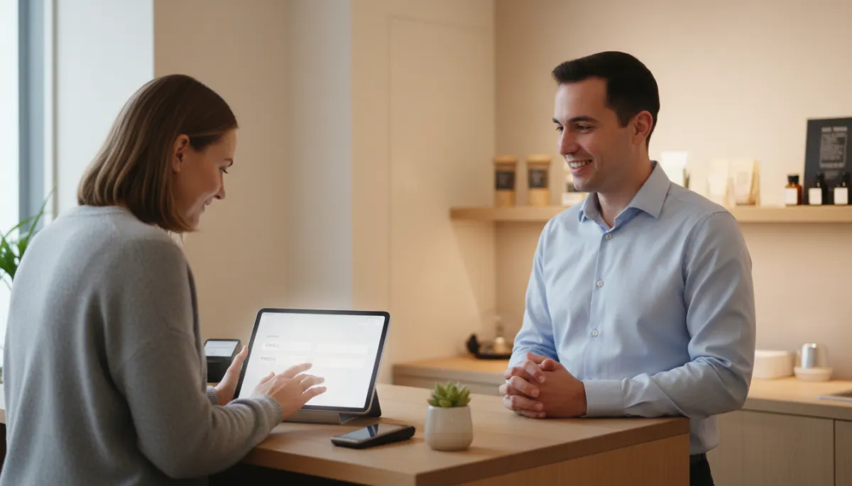 Customer signing up for a small business loyalty program on a tablet