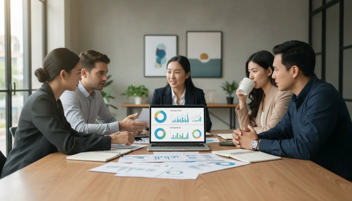 Small business team analyzing segmented customer data and marketing performance