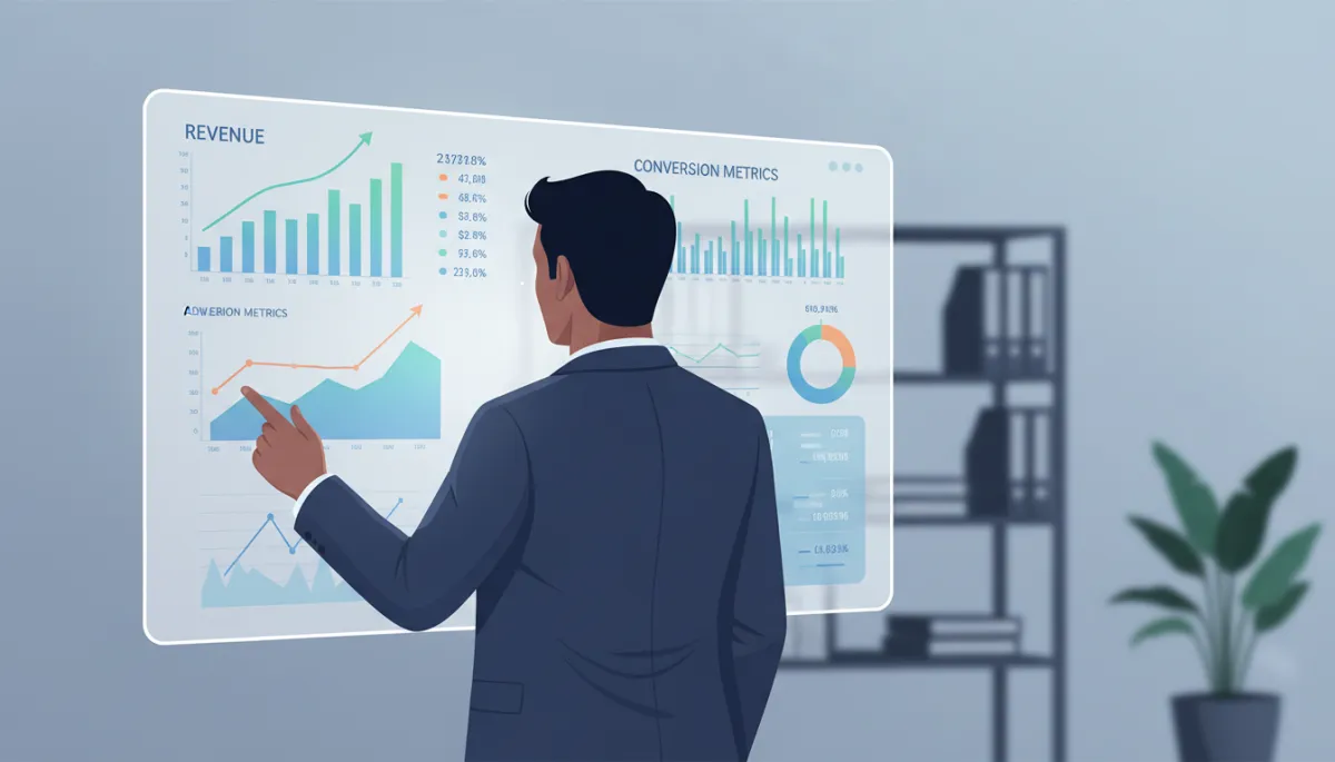 A professional reviewing a weekly marketing campaign performance summary with clear revenue data and conversion metrics on a screen. A professional reviewing a weekly marketing campaign performance summary with clear revenue data and conversion metrics on a screen.
