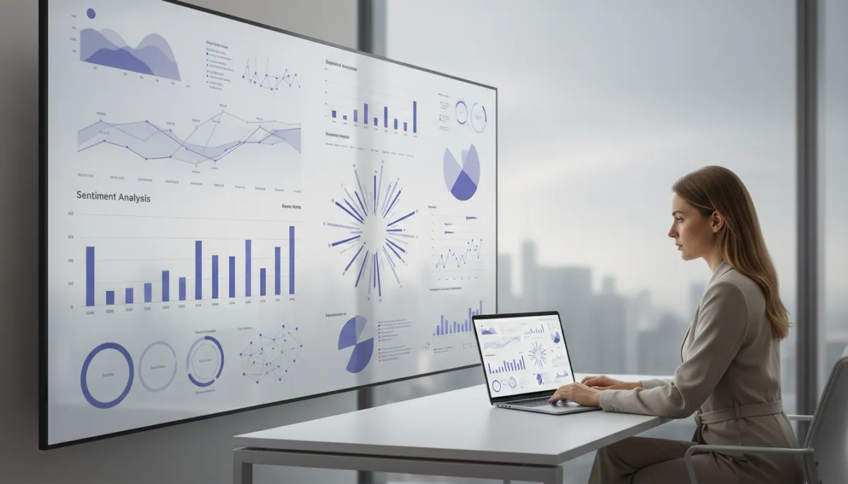 Analista de marketing político avaliando métricas de redes sociais e sentimento do eleitorado Analista de marketing político avaliando métricas de redes sociais e sentimento do eleitorado