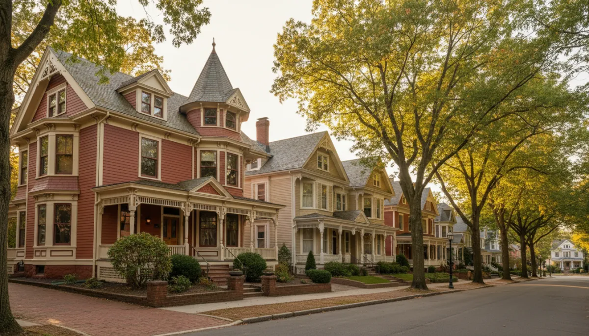 Photorealistic Victorian homes on a tree-lined street in Madison NJ