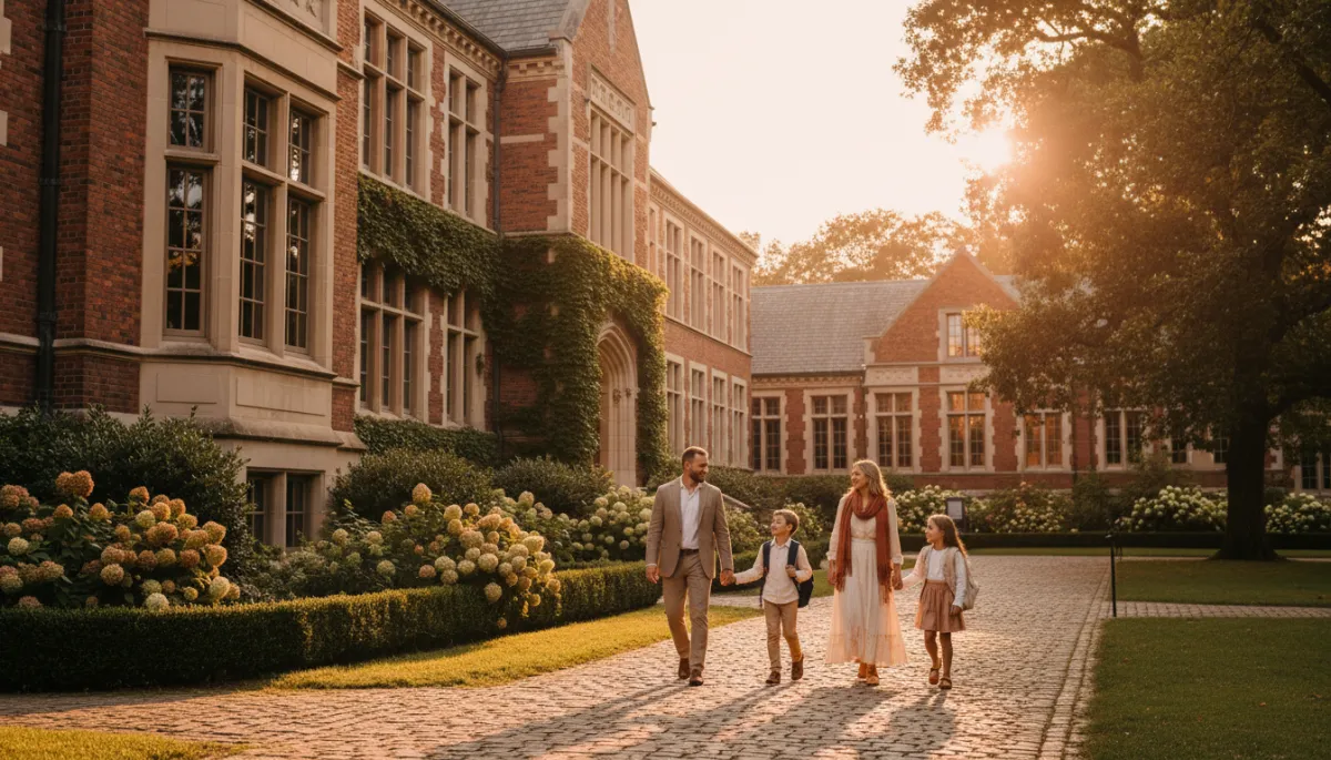 Family walking near a top-rated public school in Millburn New Jersey
