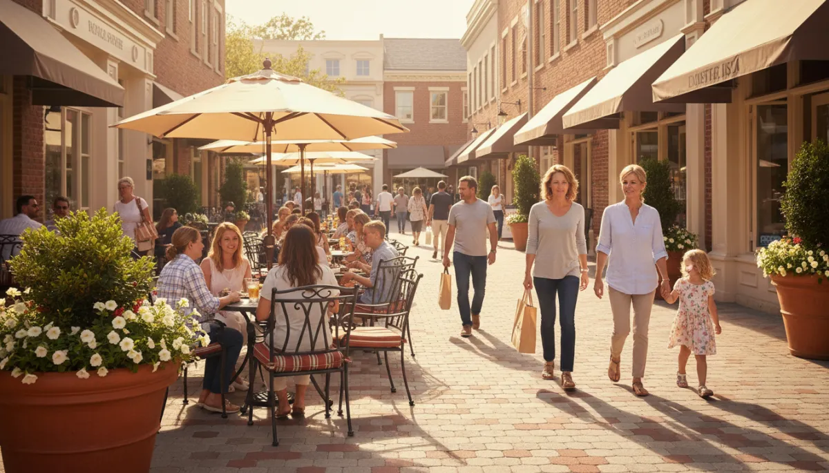 People enjoying outdoor dining and shopping in South Orange Village