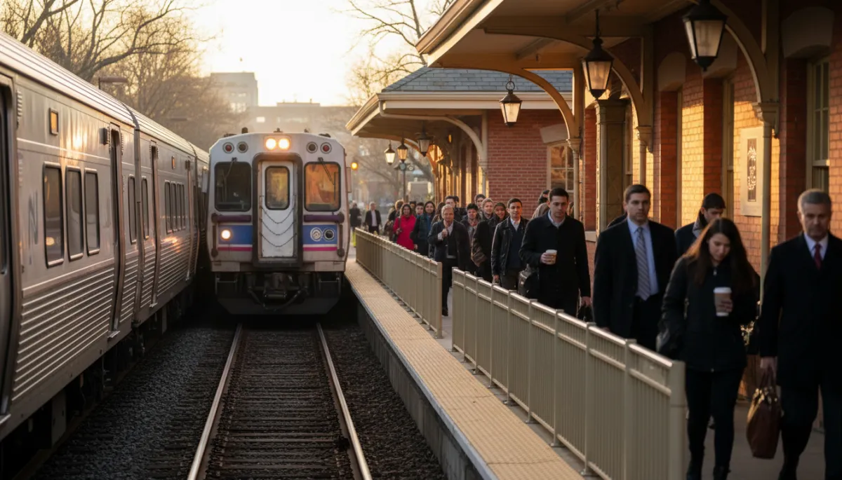 Commuters waiting at the South Orange NJ train station for a Midtown Direct train