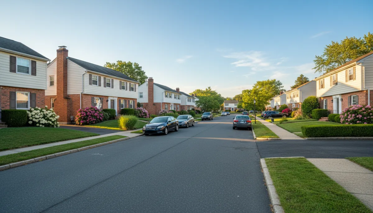 Tree-lined residential street with well-kept homes in Berkeley Heights New Jersey