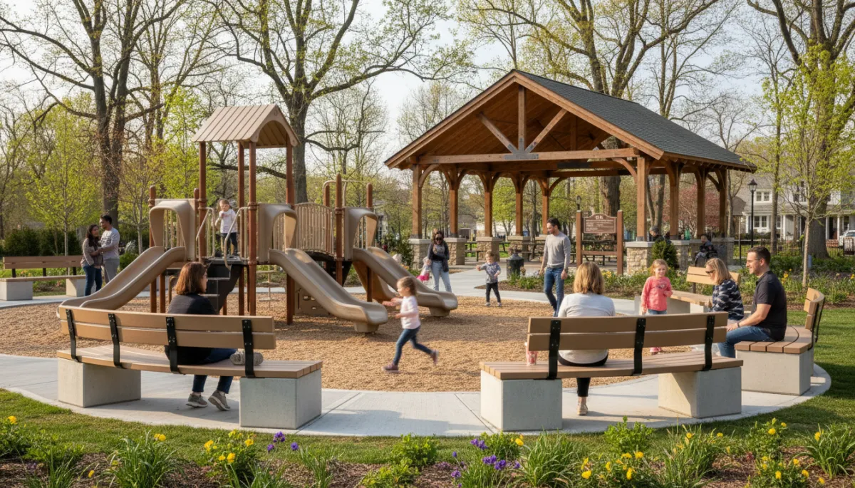 Families enjoying a sunny afternoon at a park in Berkeley Heights New Jersey