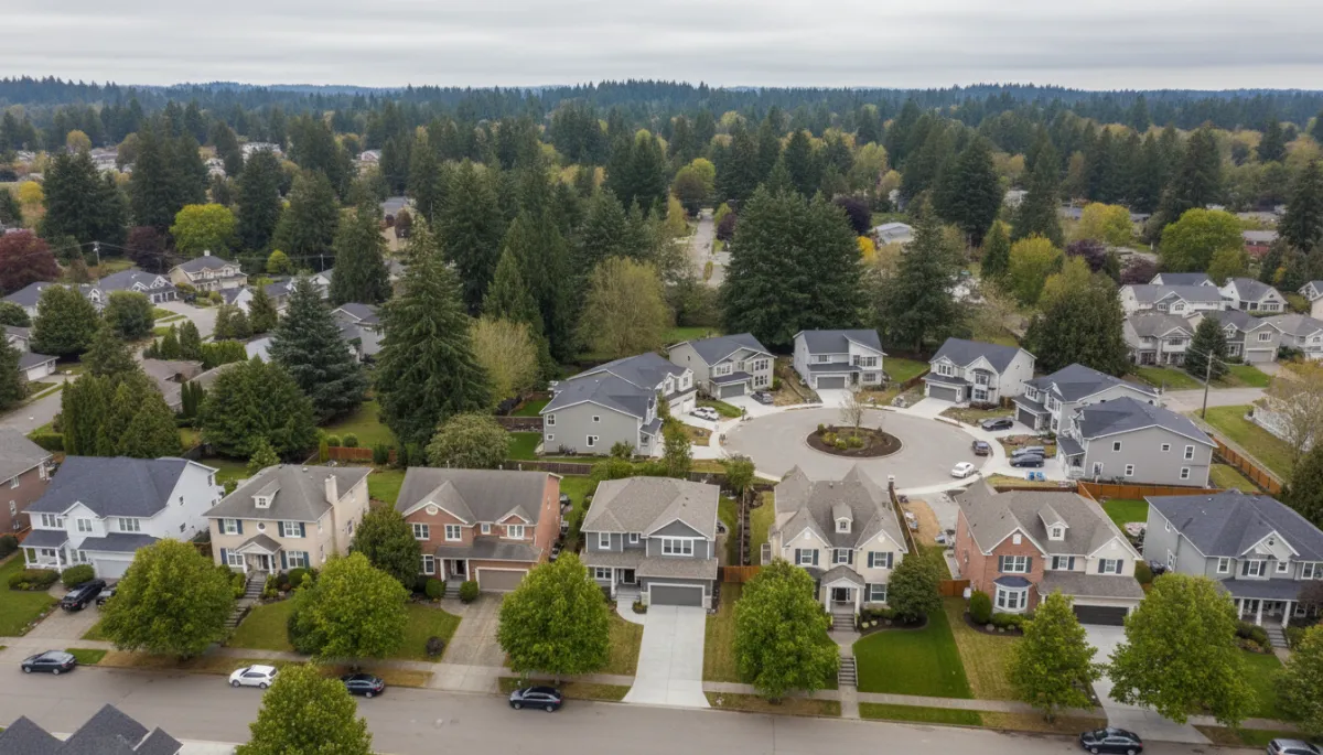 Aerial view of historic and new construction neighborhoods in Olympia Aerial view of historic and new construction neighborhoods in Olympia