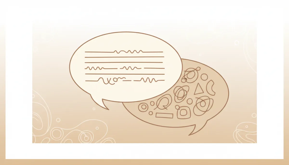 Illustration showing the difference between spoken words and interpretation in warm neutral tones