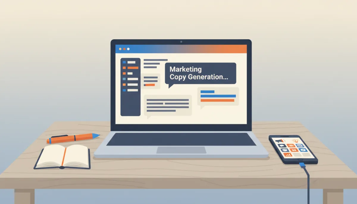 Laptop on desk using Notebook LM to generate marketing content for a small business