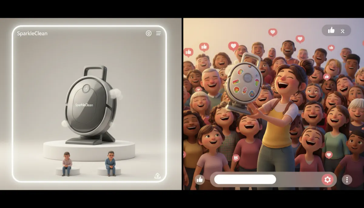 Pixar Style comparison of polished versus authentic social media content performance Pixar Style comparison of polished versus authentic social media content performance