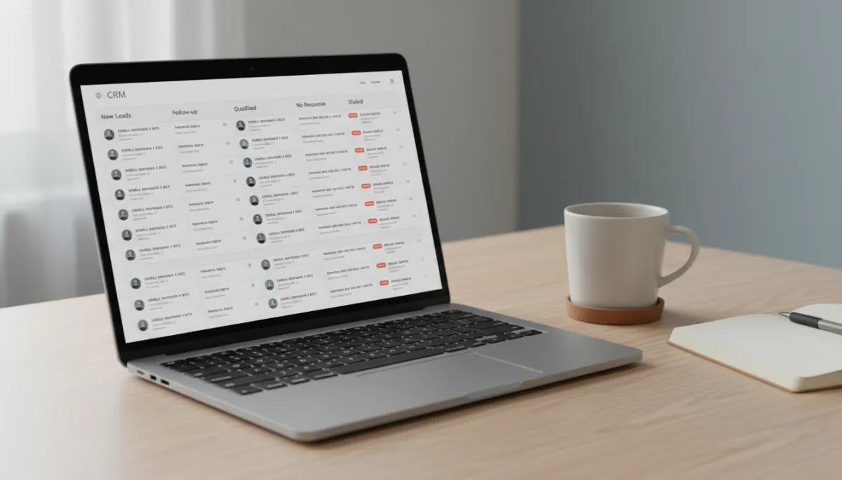 CRM dashboard on a laptop showing many stalled and unresponsive leads