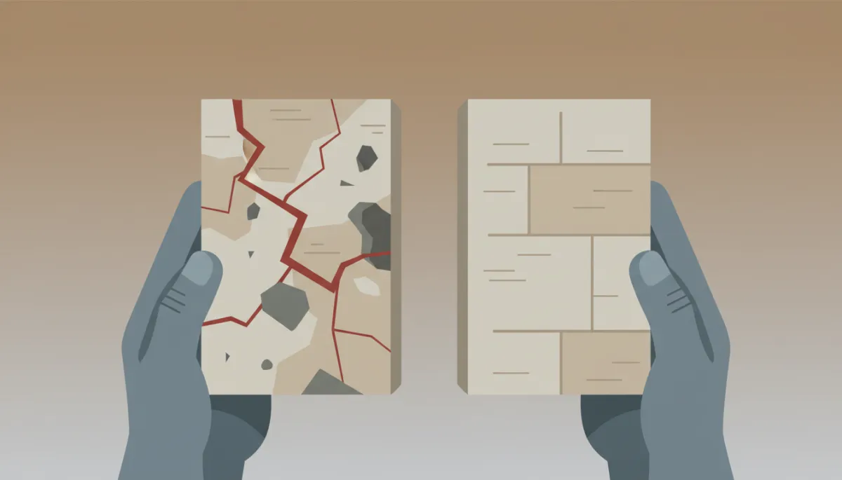 Comparación entre un bloque de concreto defectuoso y uno de buena calidad Comparación entre un bloque de concreto defectuoso y uno de buena calidad