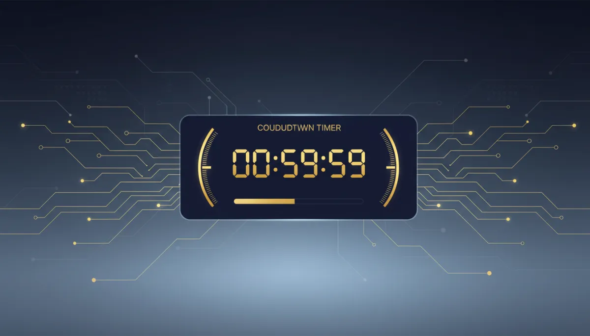 Photorealistic/tech style image featuring a dynamic email countdown timer on a clean interface, using Lead Savage brand colors navy #233854 and gold #e5c059, evoking urgency and modern email marketing technology. Place after the heading 'What it flags, and what it leaves alone'.