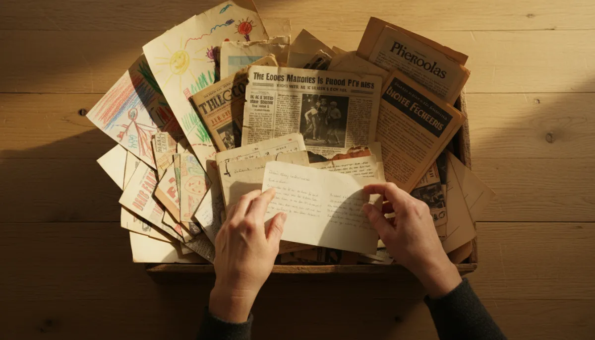 Hands sorting a box of sentimental paper memories ready to be digitized