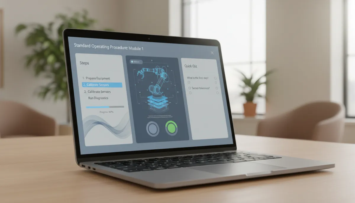 Laptop displaying an AI-generated training module based on small business SOPs