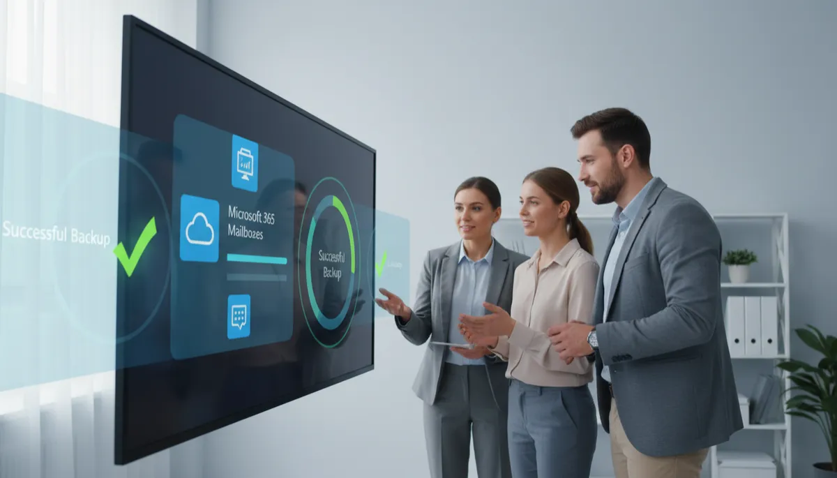 IT team reviewing Microsoft 365 backup dashboard for a local business