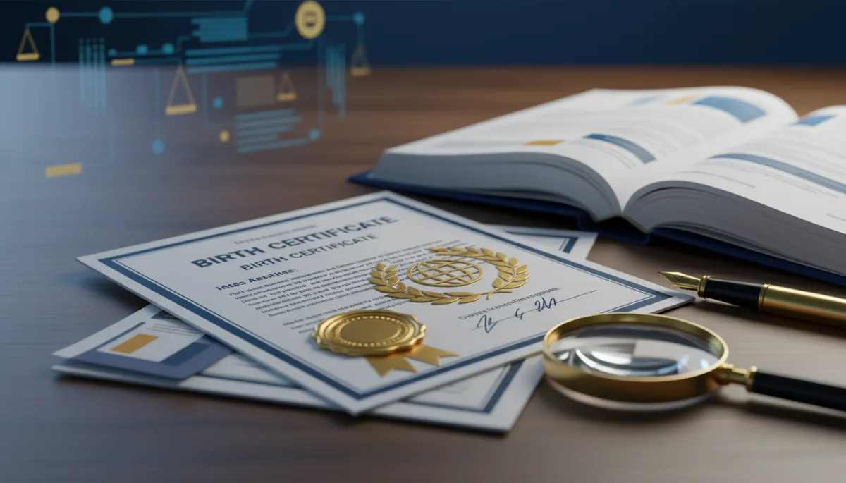 Person completing an apostille request for a birth certificate at a professional desk Person completing an apostille request for a birth certificate at a professional desk