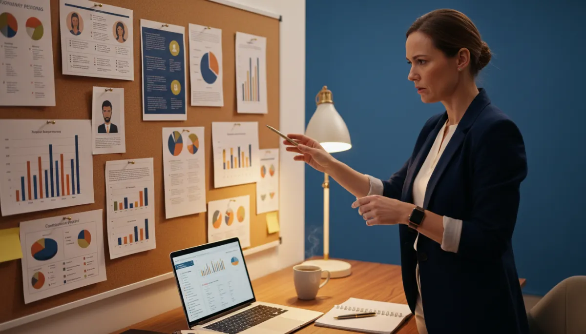 Marketing professional analyzing target audience personas and data Marketing professional analyzing target audience personas and data
