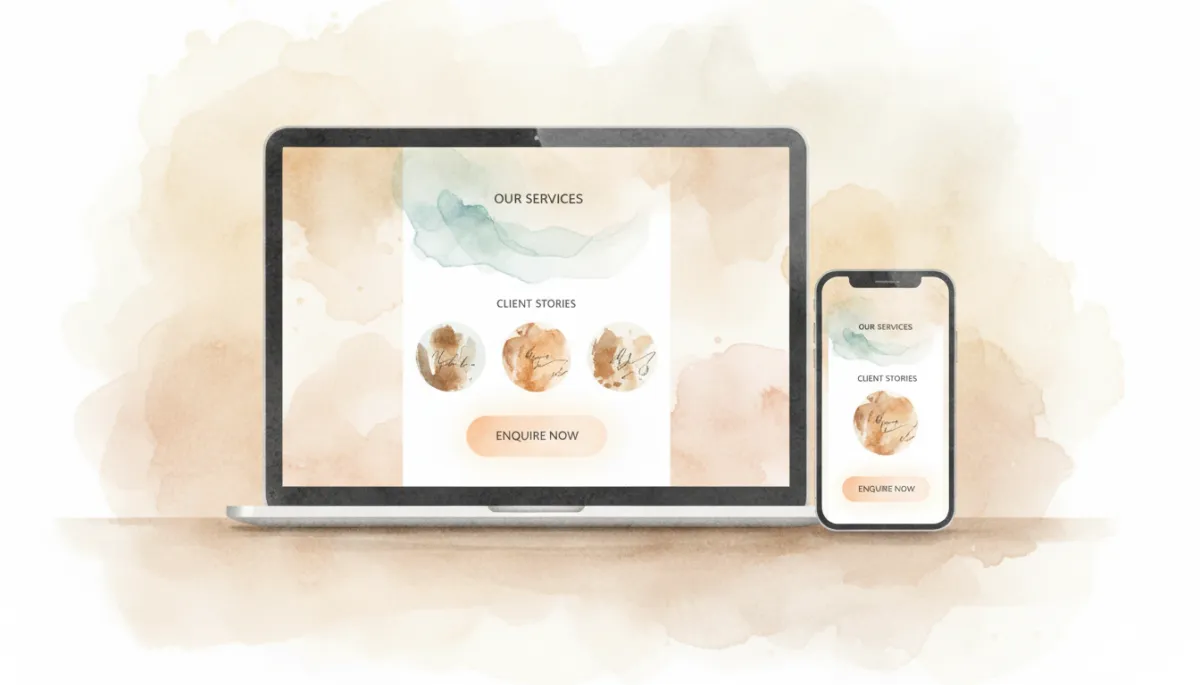 Professional small business website layout showing services and enquiry call to action Professional small business website layout showing services and enquiry call to action