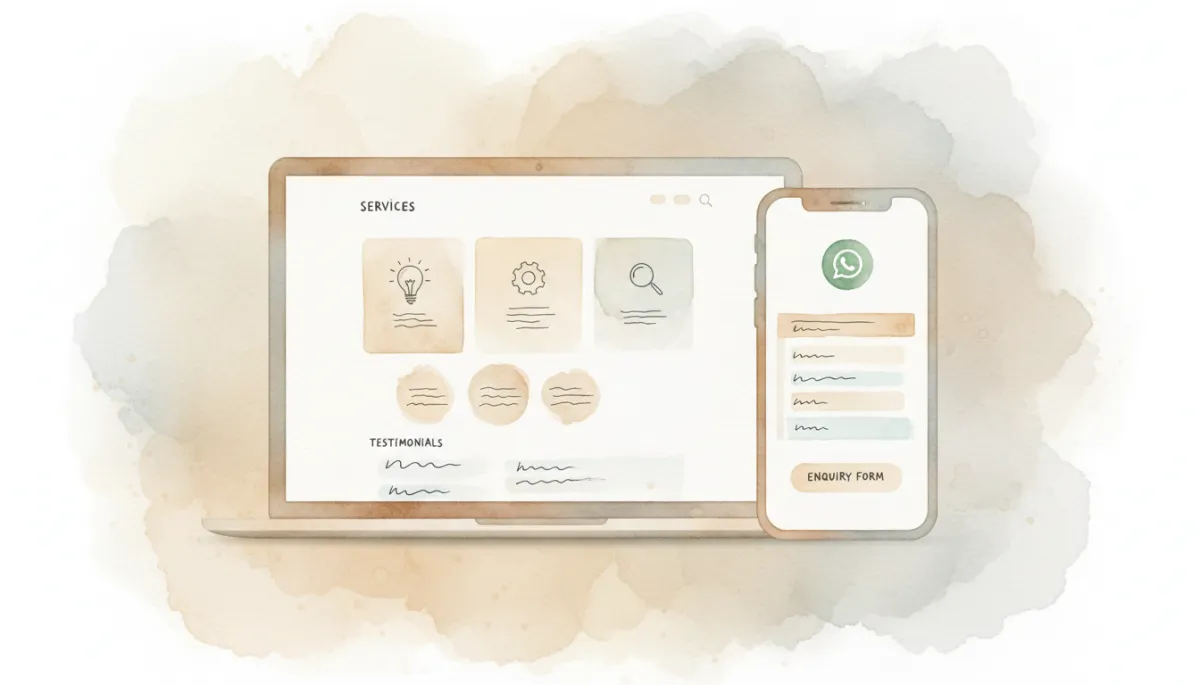 Sales-focused website layout with testimonials, WhatsApp button, and enquiry form Sales-focused website layout with testimonials, WhatsApp button, and enquiry form