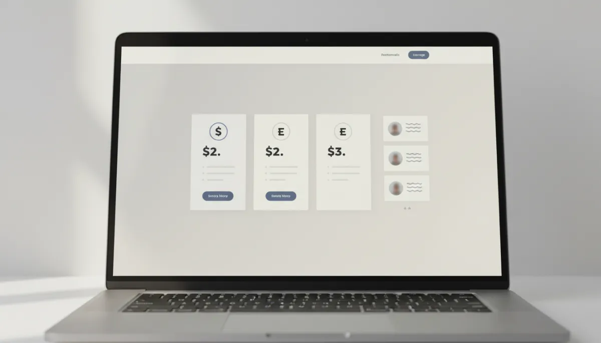 Website mockup displaying structured pricing packages and call-to-action buttons Website mockup displaying structured pricing packages and call-to-action buttons