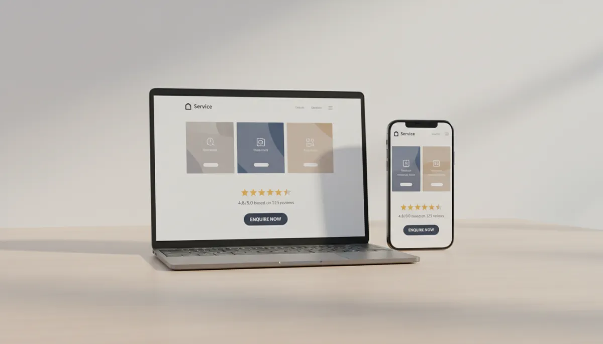 Professional website layout with clear service pages and enquiry buttons on desktop and mobile Professional website layout with clear service pages and enquiry buttons on desktop and mobile