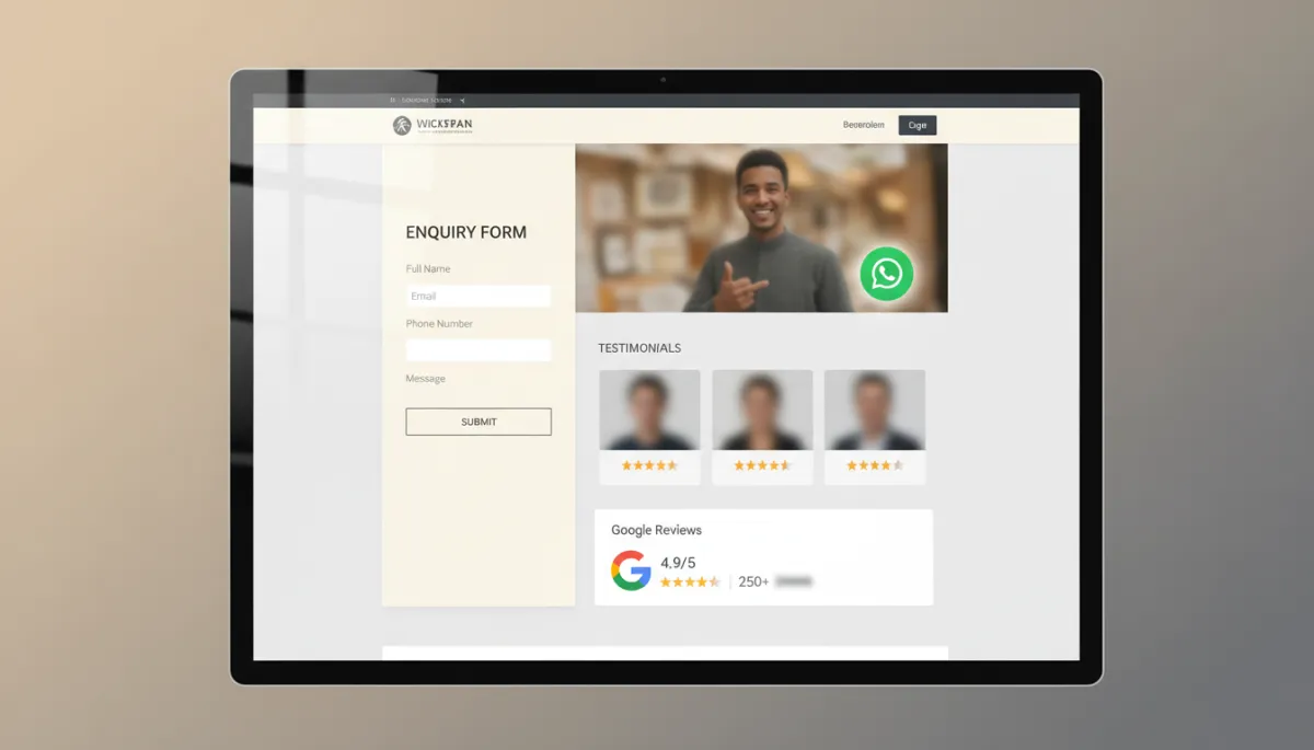 Example of a South African business website optimised for enquiries with forms and reviews