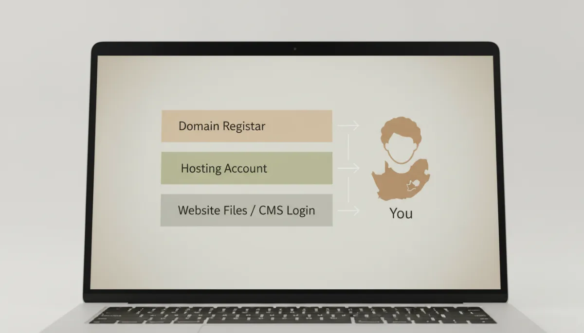 Diagram of domain, hosting and website ownership layers for a small business Diagram of domain, hosting and website ownership layers for a small business