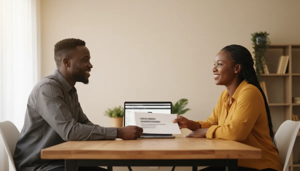 Web developer handing over website login credentials to a small business owner Web developer handing over website login credentials to a small business owner
