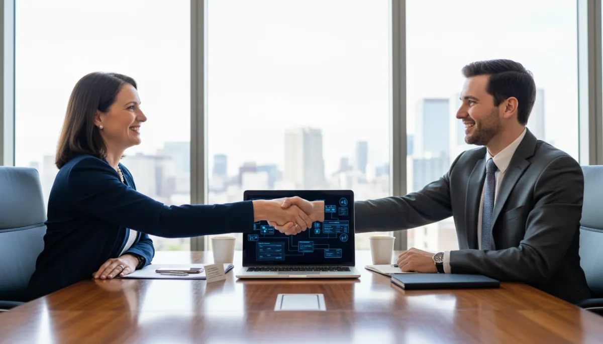 Small business owner meeting with CRM and automation consultant