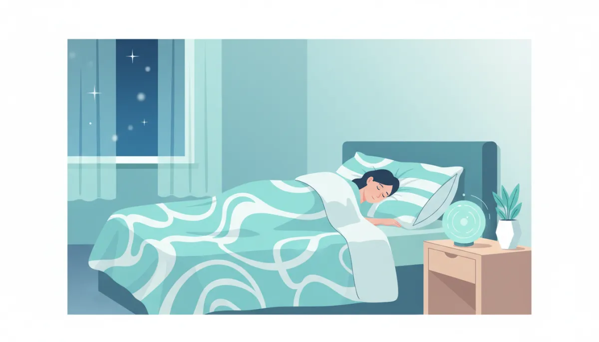 Peaceful bedroom with person sleeping comfortably in a modern clean fresh aqua style