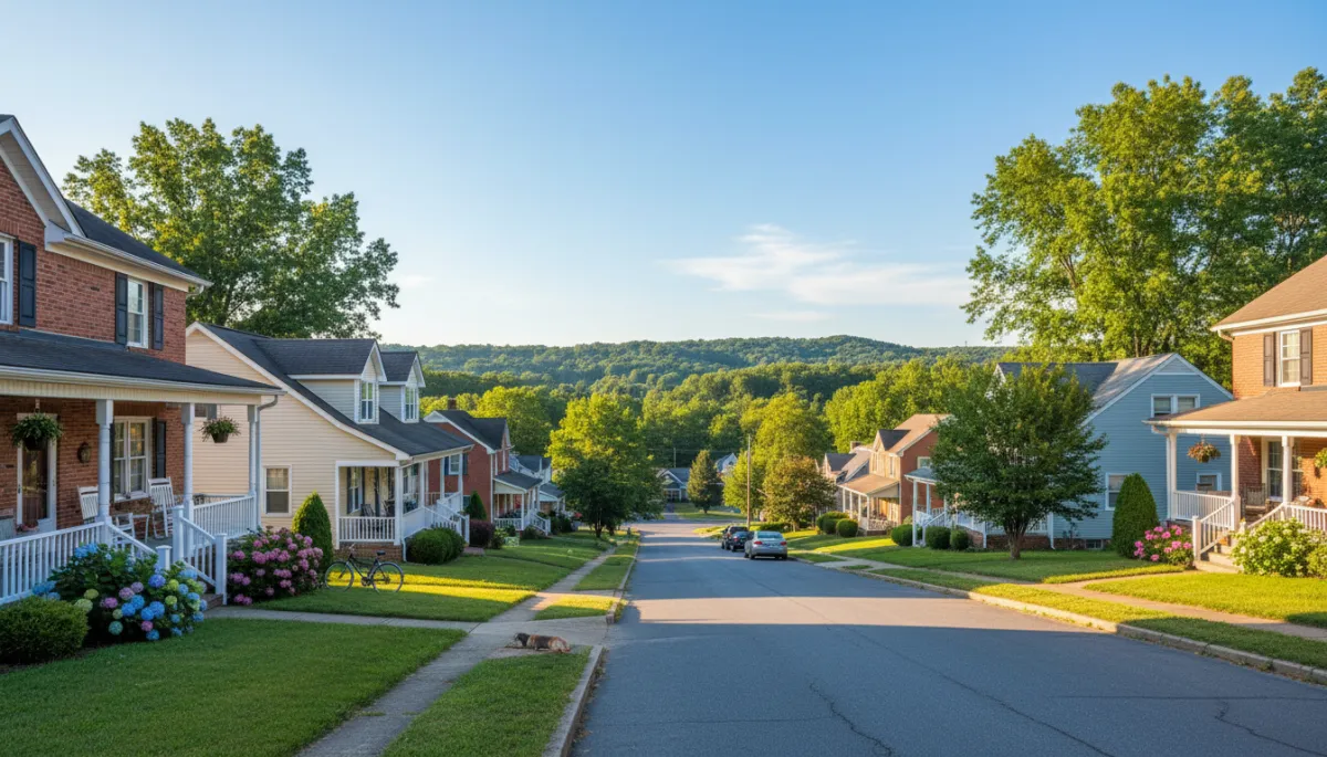 Charming residential street with homes and rolling hills in Northern Kentucky