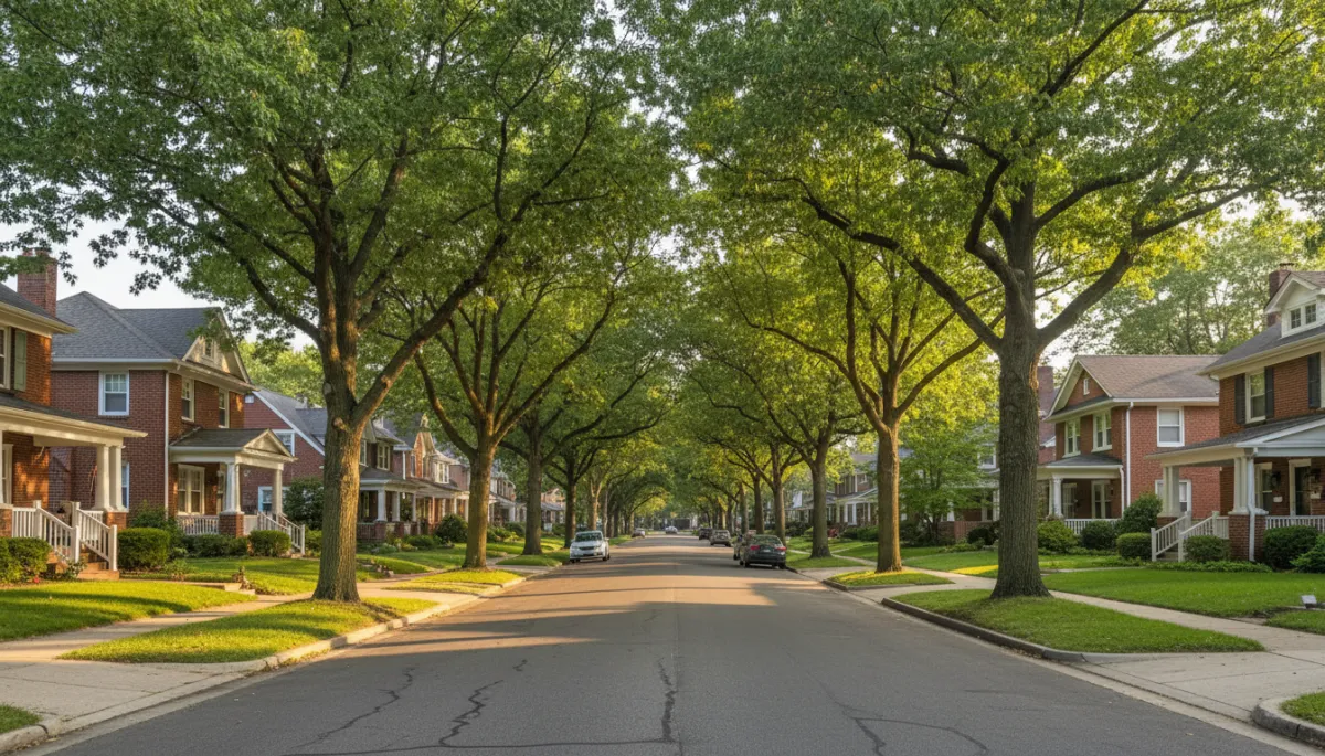 Tree-lined residential street with well-kept homes in a Greater Cincinnati neighborhood