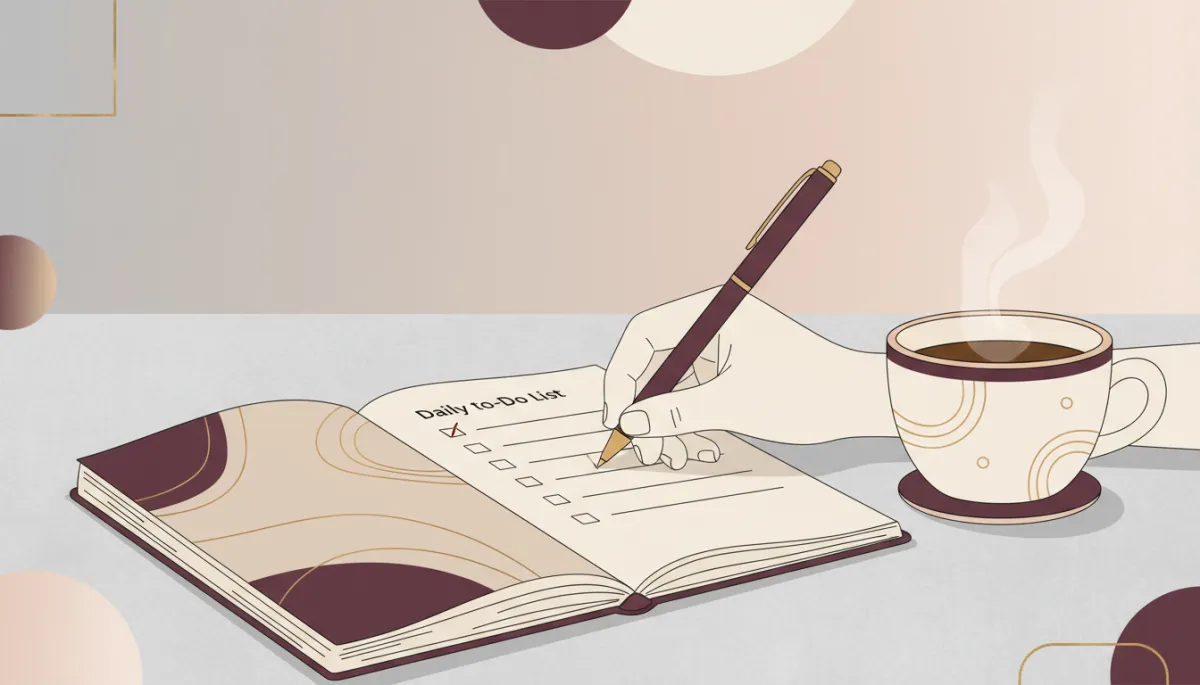 Professional journal scene with tasks being checked off to represent small wins